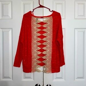 Red White specked Open Back Entro Long Sleeve Size S